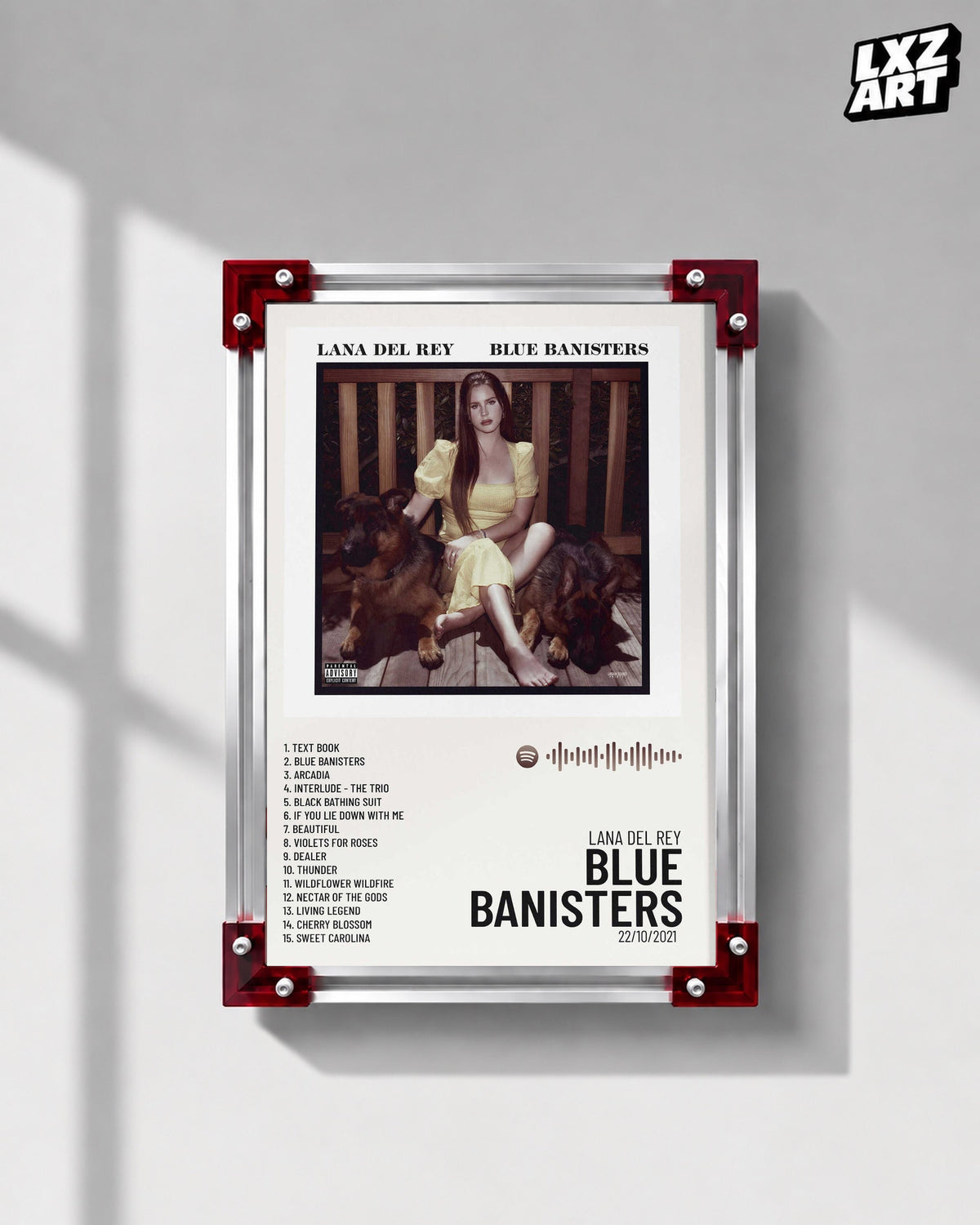 Lana Del Rey Blue Banisters Album Tracklist Poster | Unframed Bedroom Wall Art — LXZART display 1; frame not included