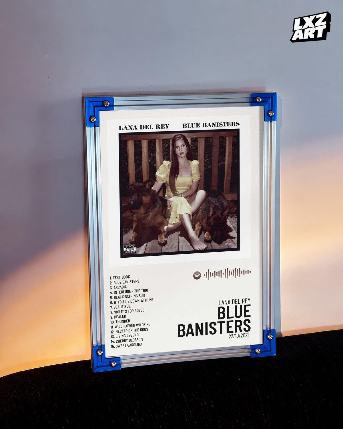 Lana Del Rey Blue Banisters Album Tracklist Poster | Unframed Bedroom Wall Art — LXZART display 3; frame not included