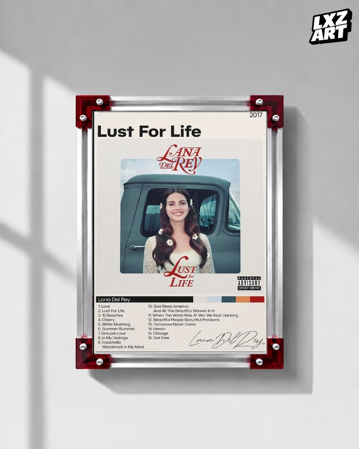 Lana Del Rey Lust for Life Album Tracklist Poster | Unframed Bedroom Wall Art — LXZART display 1; frame not included