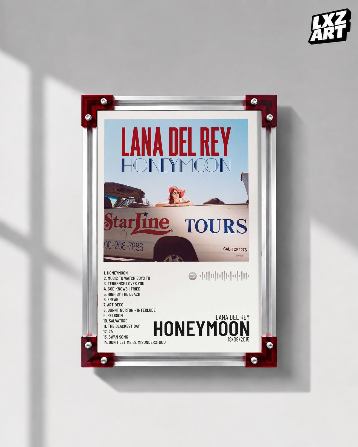 Lana Del Rey Honeymoon Album Tracklist Poster | Unframed Bedroom Wall Art — LXZART display 1; frame not included
