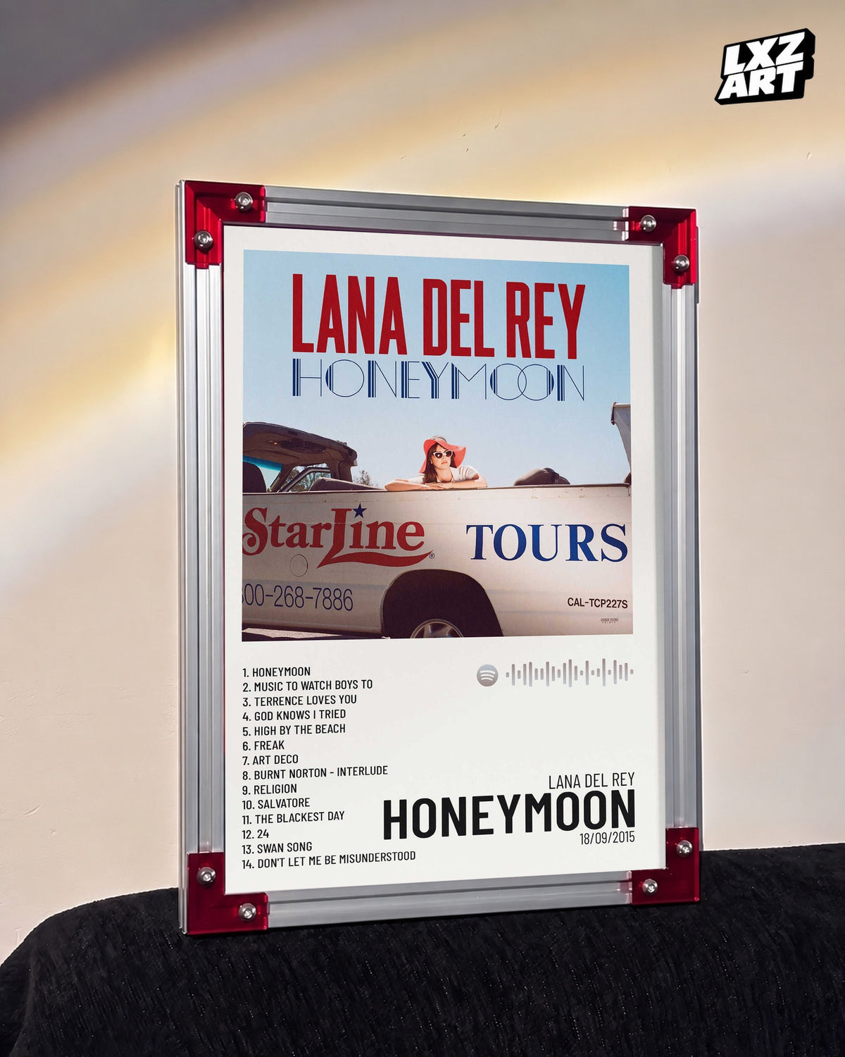 Lana Del Rey Honeymoon Album Tracklist Poster | Unframed Bedroom Wall Art — LXZART display 3; frame not included