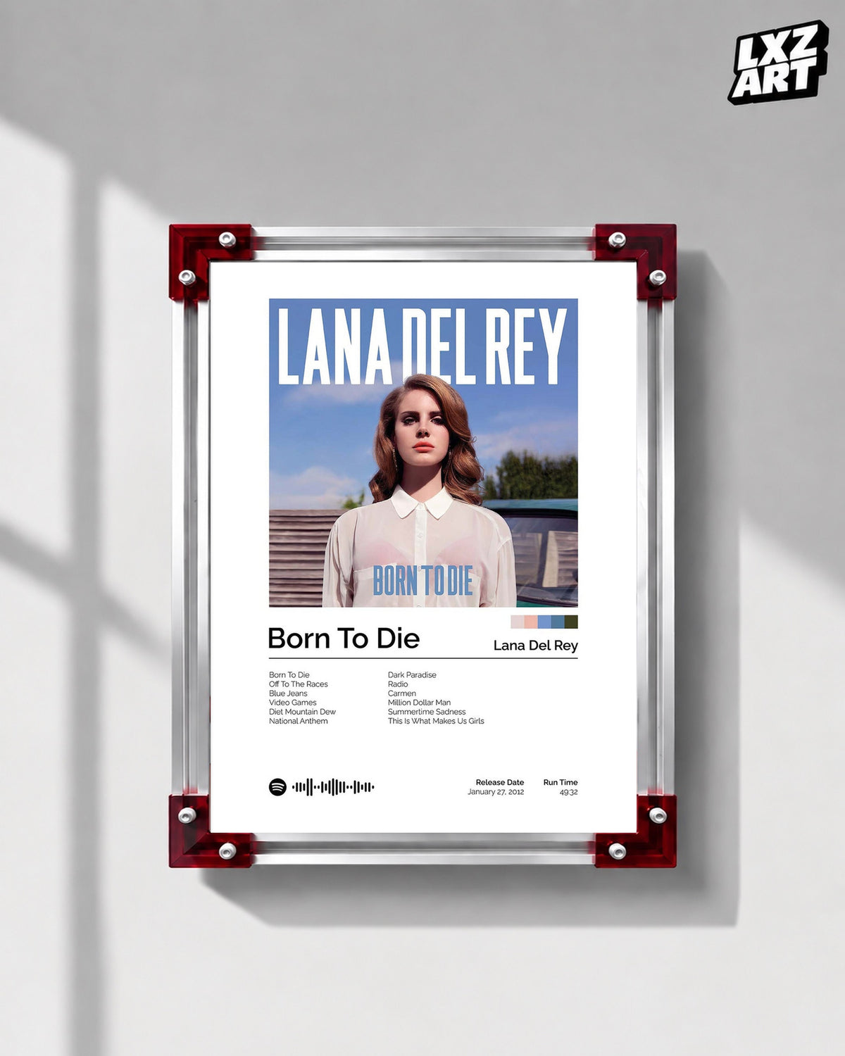 Lana Del Rey Born to Die Album Tracklist Poster | Unframed Bedroom Wall Art — LXZART display 1; frame not included