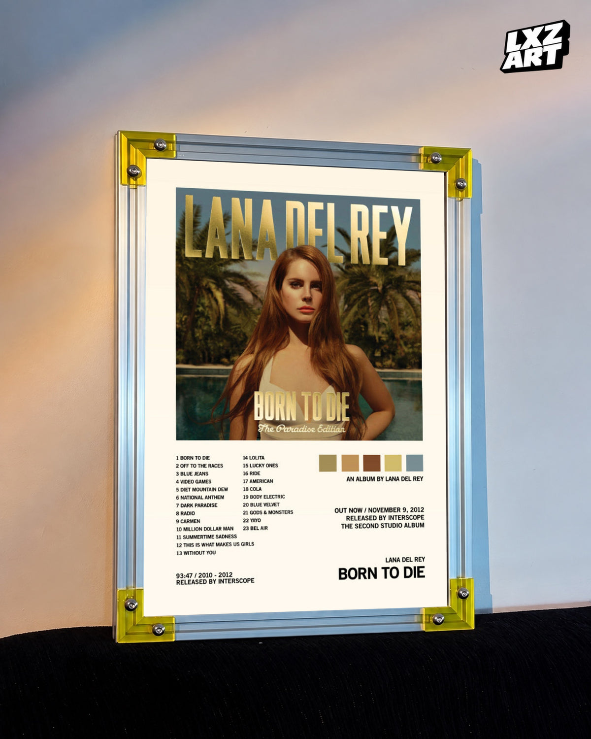 Lana Del Rey Born to Die Paradise Edition Tracklist Poster | Unframed Wall Art — LXZART display 3; frame not included