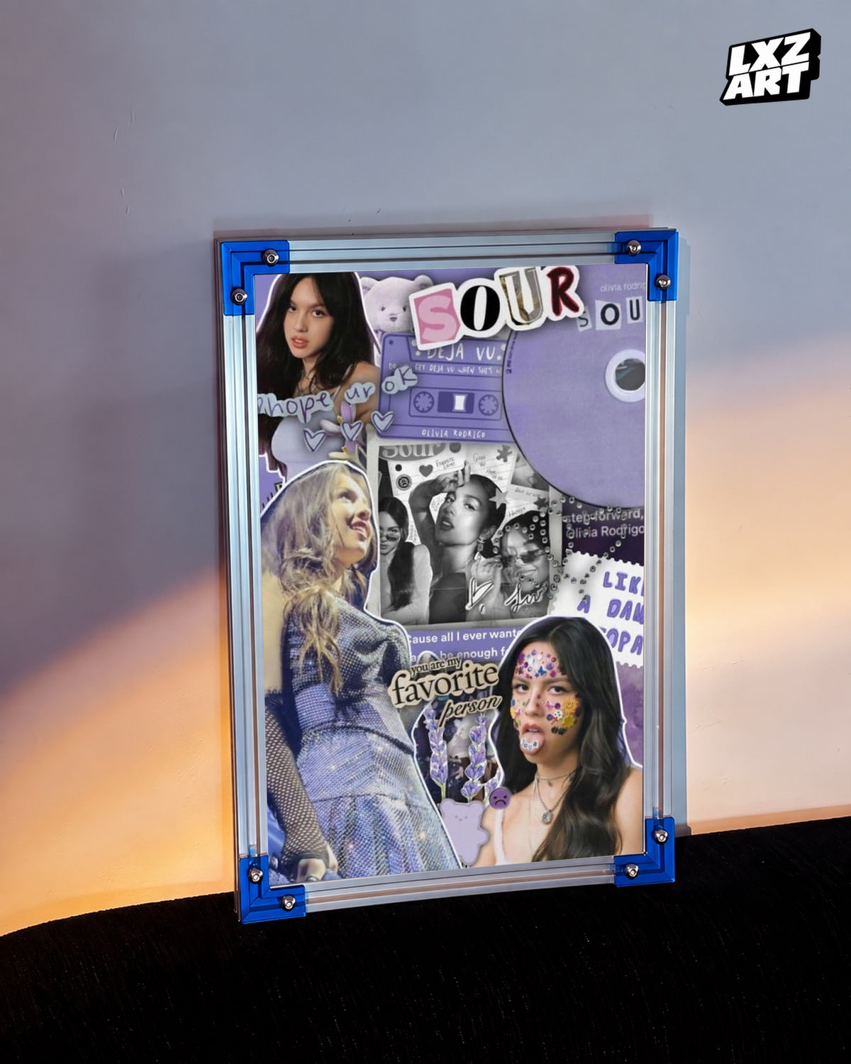 Olivia Rodrigo SOUR Vintage Purple Collage Album Poster | Unframed Wall Art — LXZART display 3; frame not included