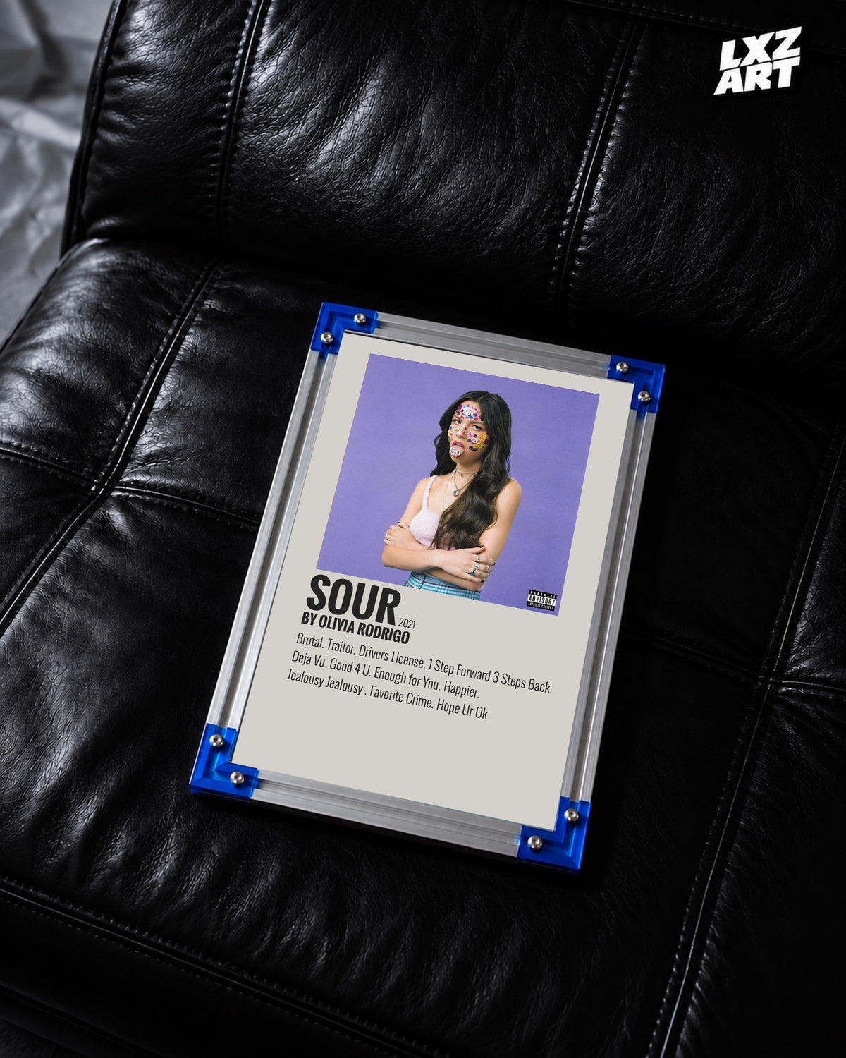 Olivia Rodrigo SOUR Minimalist Album Tracklist Poster | Unframed Wall Art — LXZART display 2; frame not included