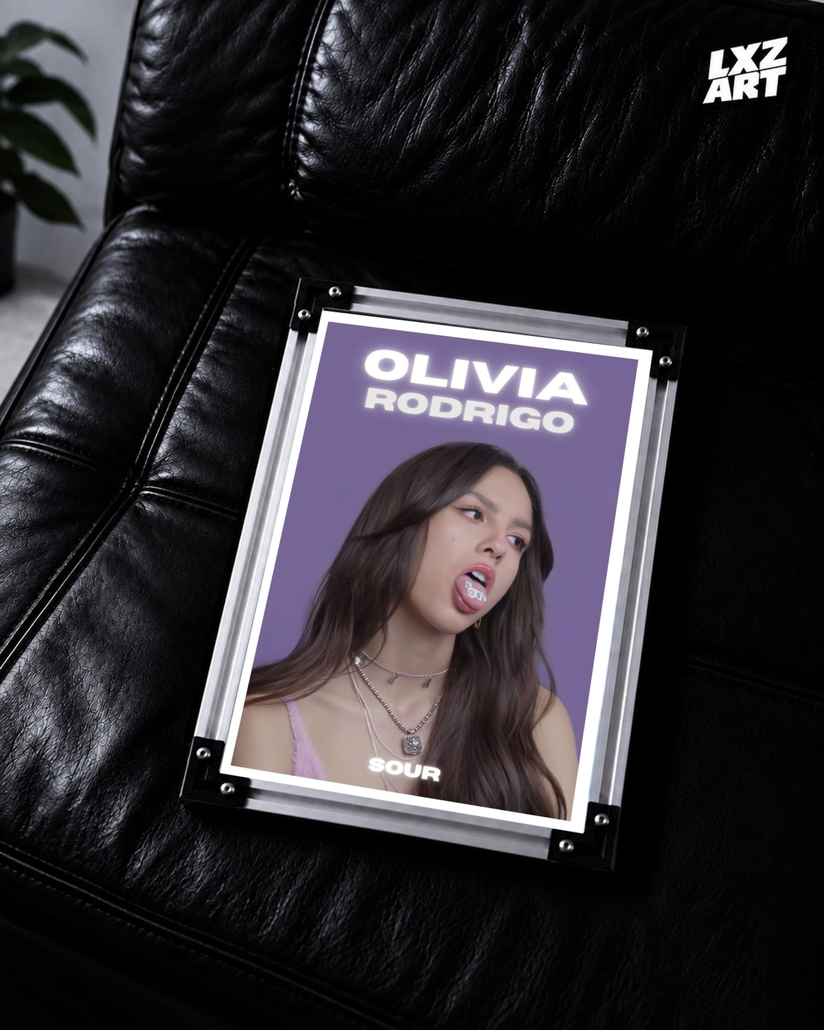 Olivia Rodrigo SOUR Purple Portrait Album Poster | Unframed Wall Art — LXZART display 2; frame not included