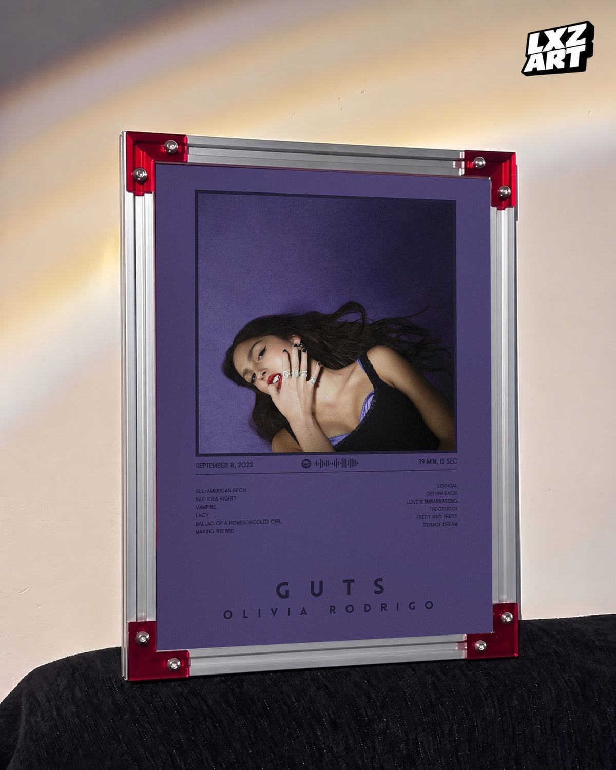 Olivia Rodrigo GUTS Dark Purple Album Tracklist Poster | Unframed Wall Art — LXZART display 3; frame not included