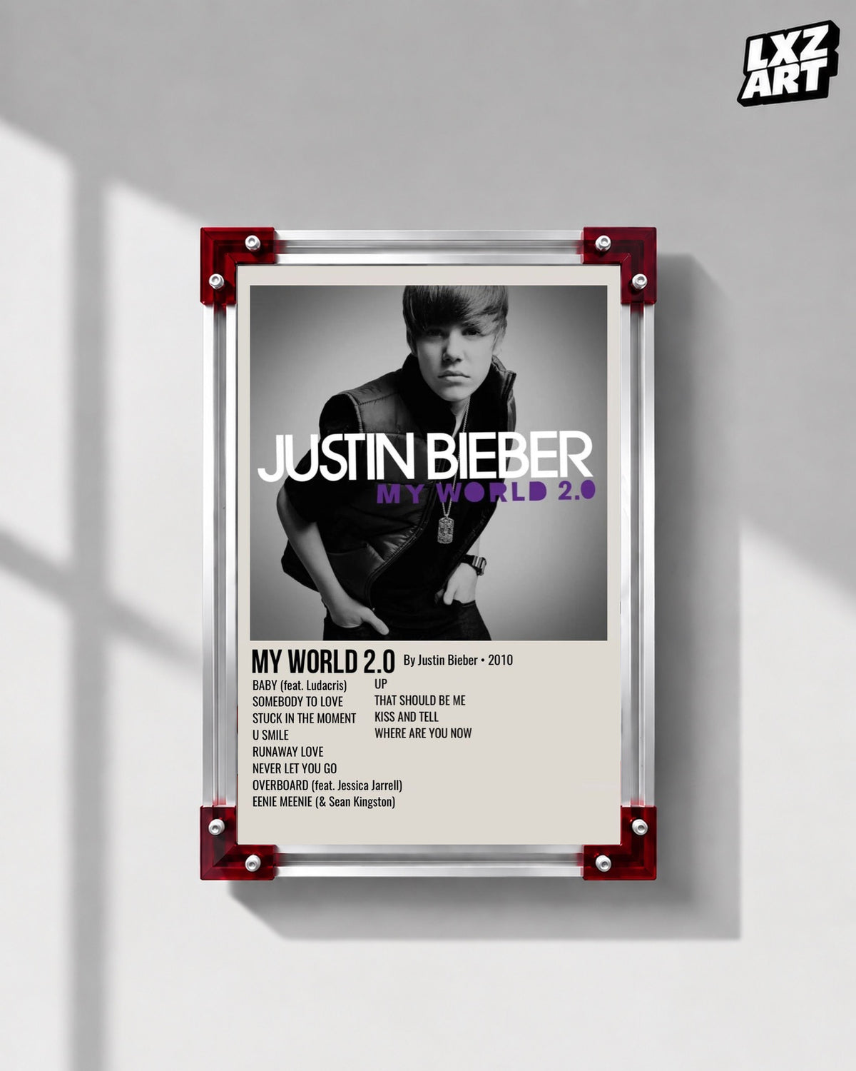 Justin Bieber My World 2.0 Album Tracklist Poster | Unframed Wall Art — LXZART display 1; frame not included