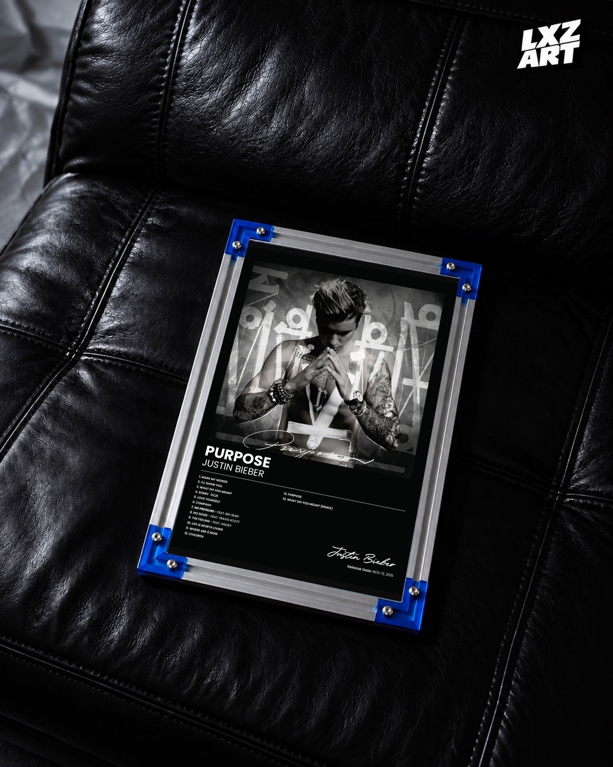 Justin Bieber Purpose Album Tracklist Poster | Unframed Wall Art — LXZART display 2; frame not included