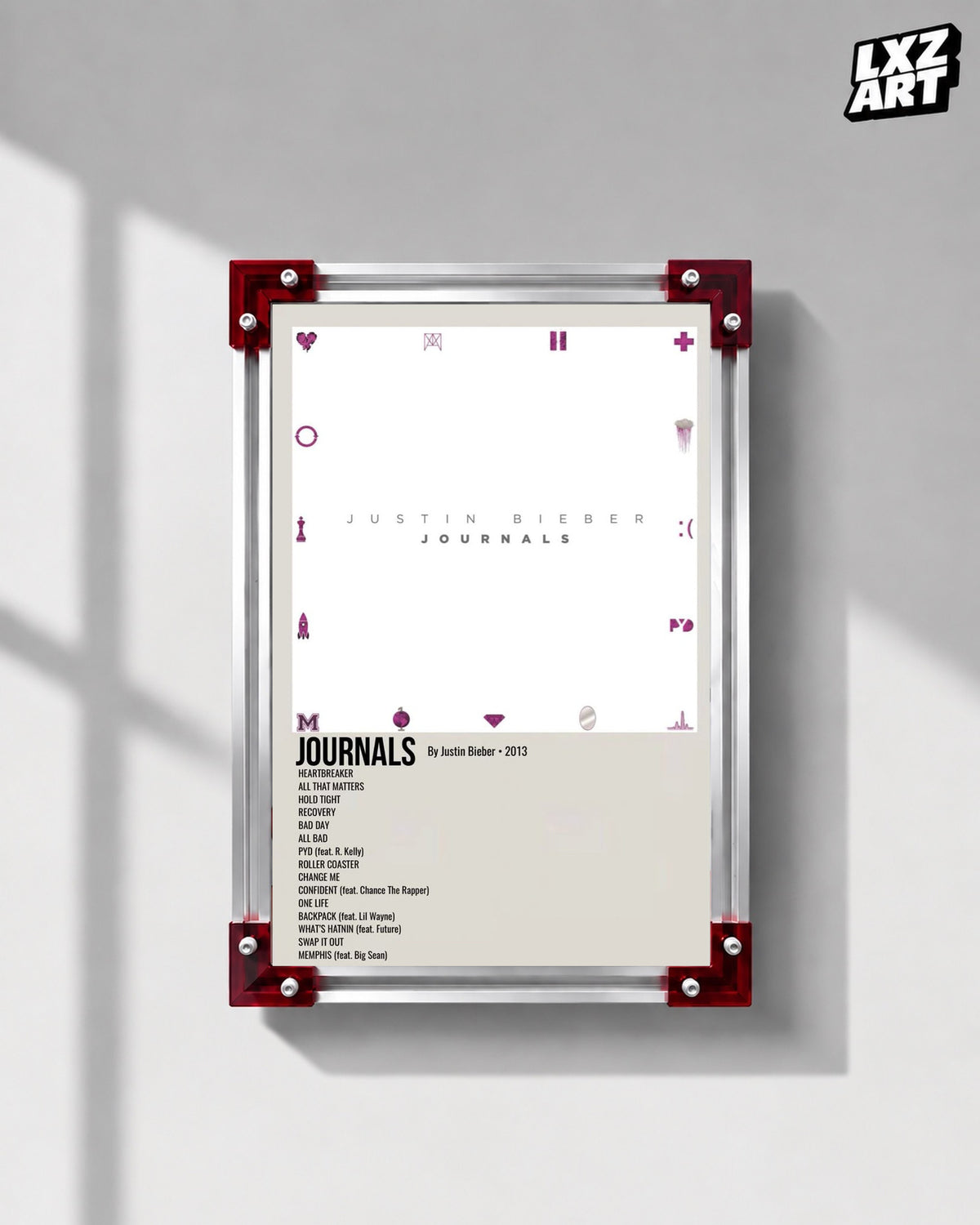 Justin Bieber Journals Album Tracklist Poster | Unframed Wall Art — LXZART display 1; frame not included