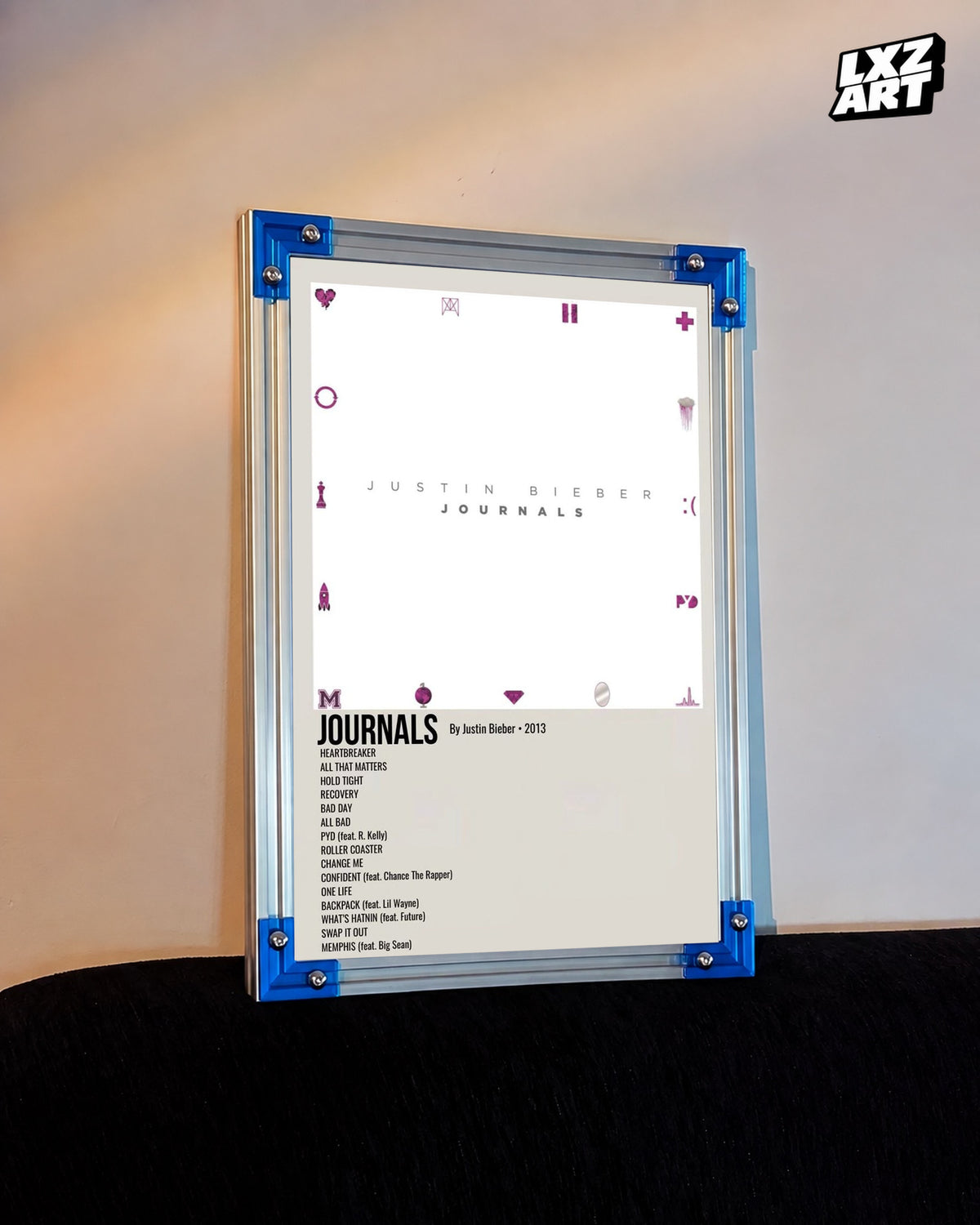 Justin Bieber Journals Album Tracklist Poster | Unframed Wall Art — LXZART display 3; frame not included