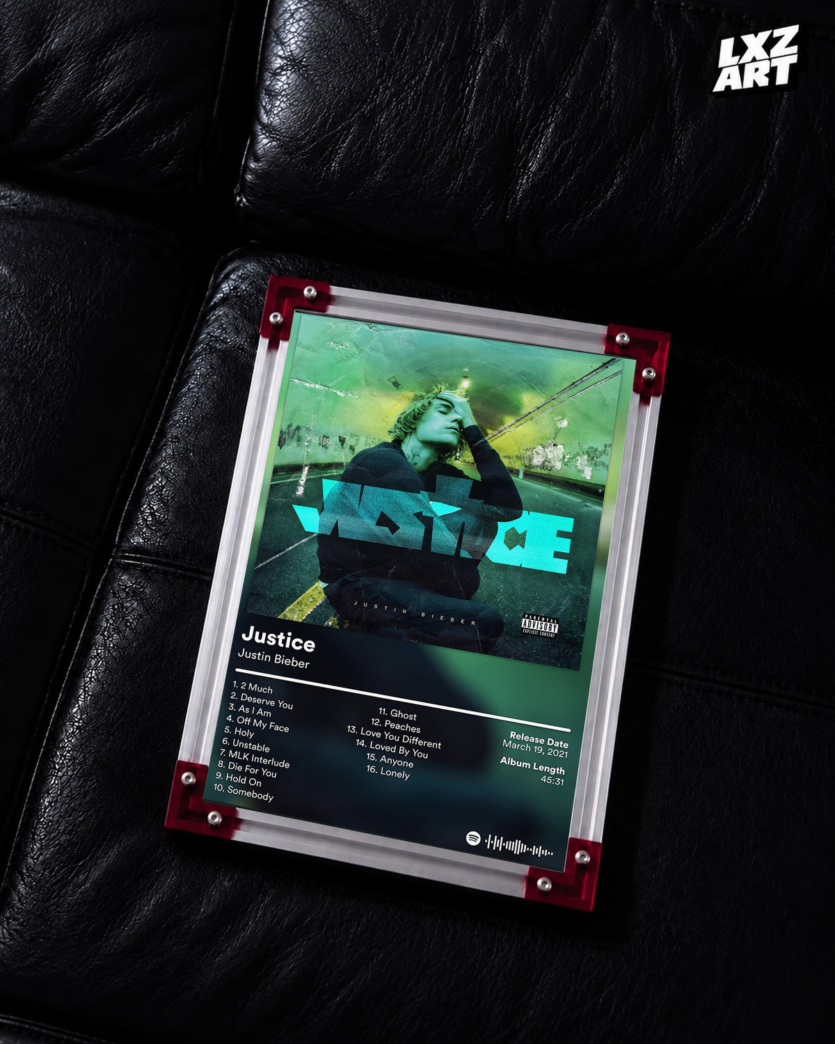 Justin Bieber Justice Album Tracklist Poster | Unframed Wall Art — LXZART display 2; frame not included