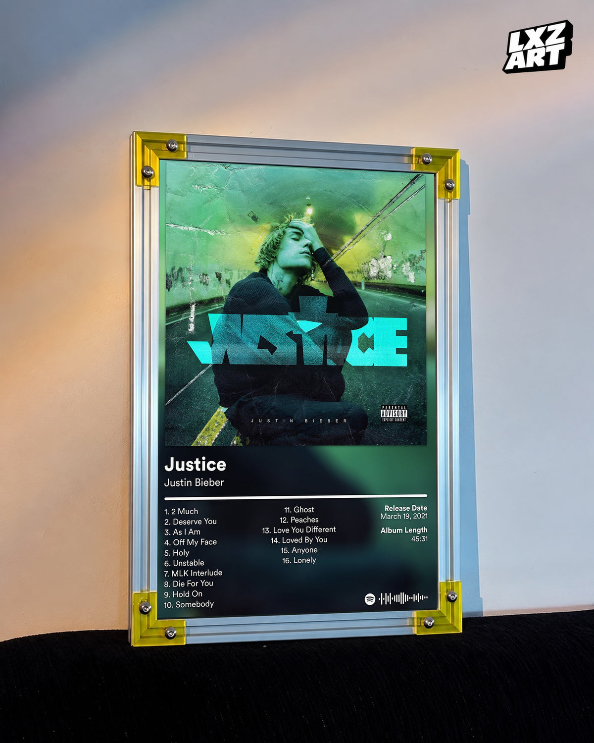 Justin Bieber Justice Album Tracklist Poster | Unframed Wall Art — LXZART display 3; frame not included