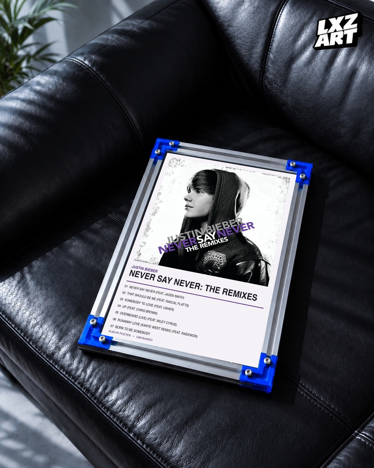 Justin Bieber Never Say Never The Remixes Album Poster | Unframed Wall Art — LXZART display 2; frame not included