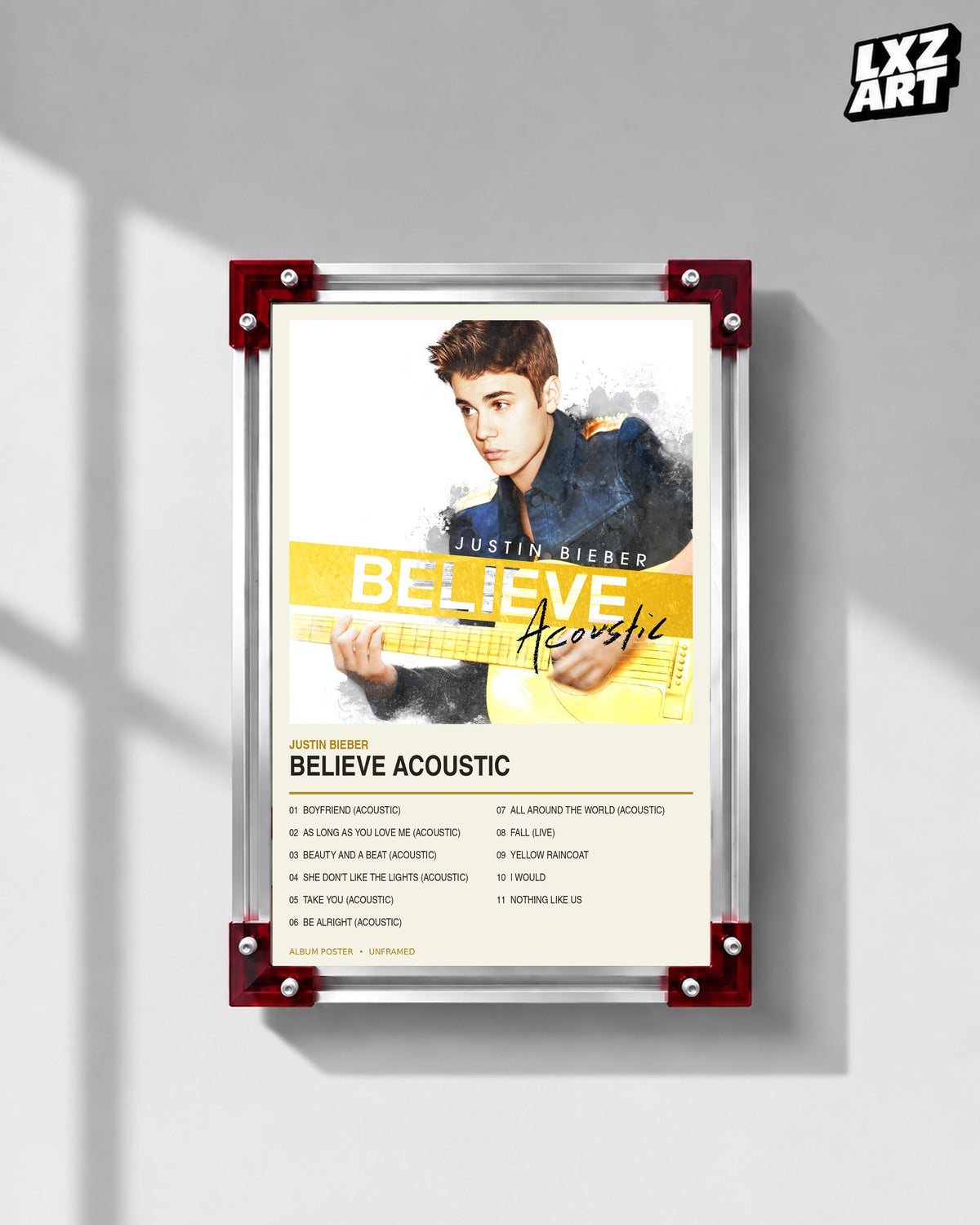 Justin Bieber Believe Acoustic Album Poster | Unframed Wall Art — LXZART display 1; frame not included
