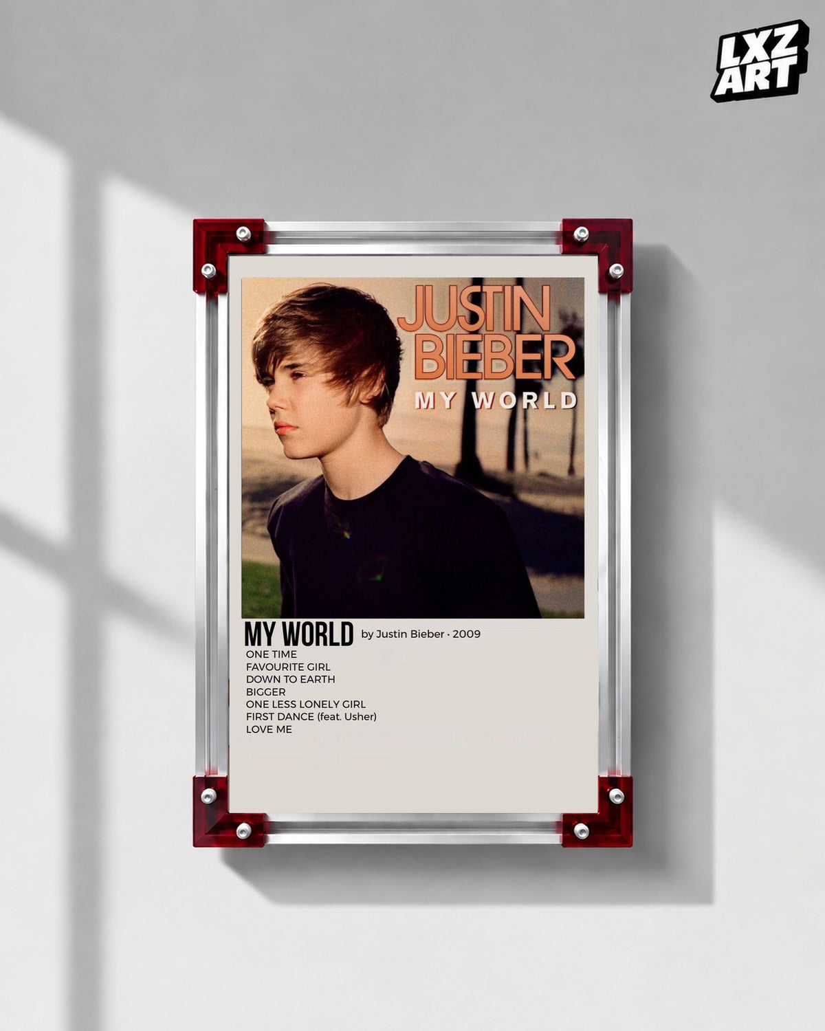 Justin Bieber My World Album Tracklist Poster | Unframed Wall Art — LXZART display 1; frame not included