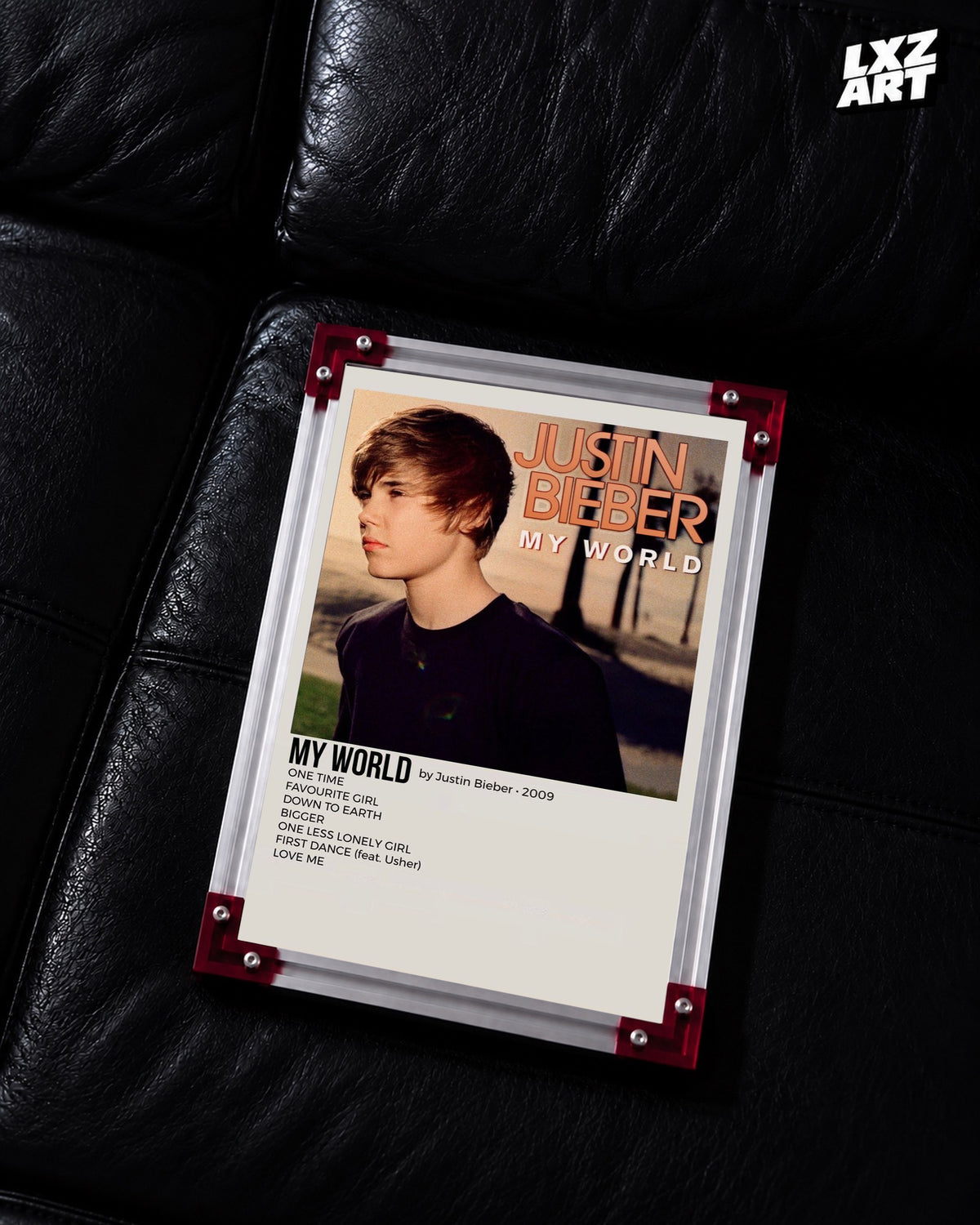 Justin Bieber My World Album Tracklist Poster | Unframed Wall Art — LXZART display 2; frame not included