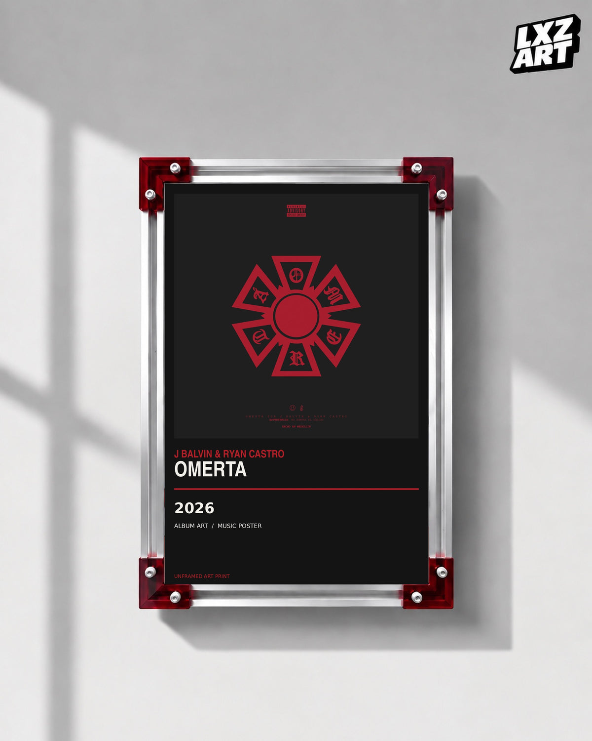 J Balvin & Ryan Castro OMERTA Album Poster | Unframed Wall Art — LXZART display 1; frame not included