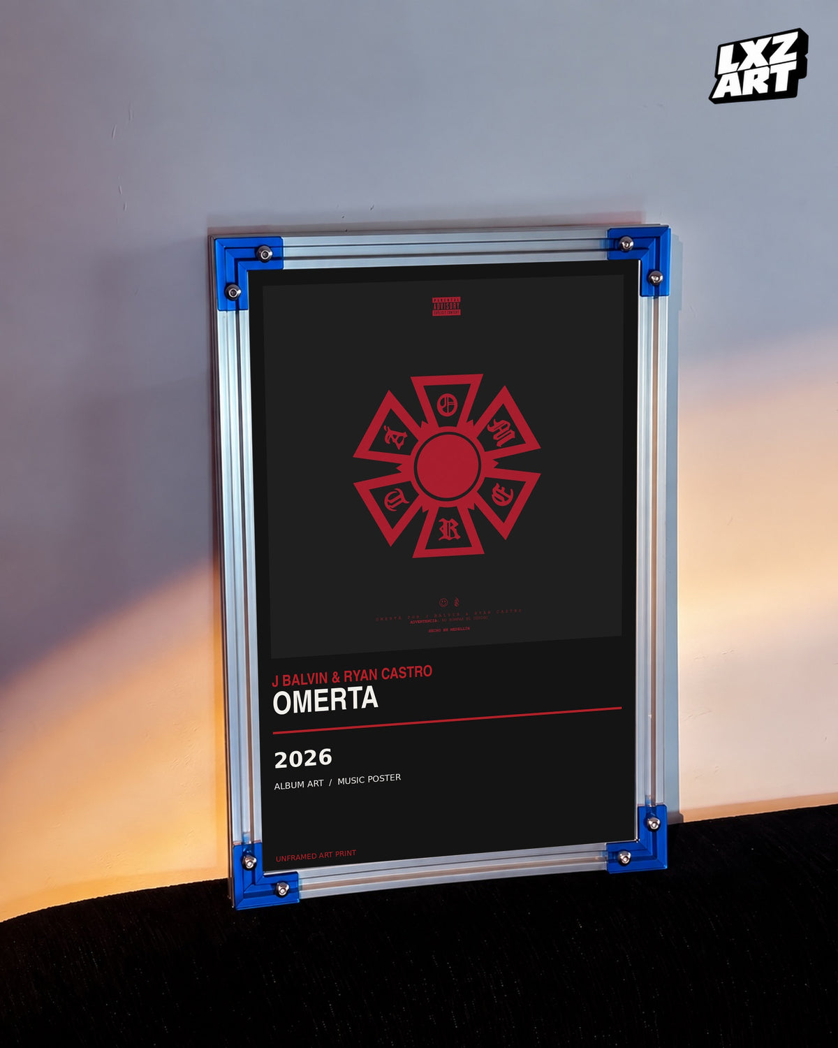 J Balvin & Ryan Castro OMERTA Album Poster | Unframed Wall Art — LXZART display 3; frame not included