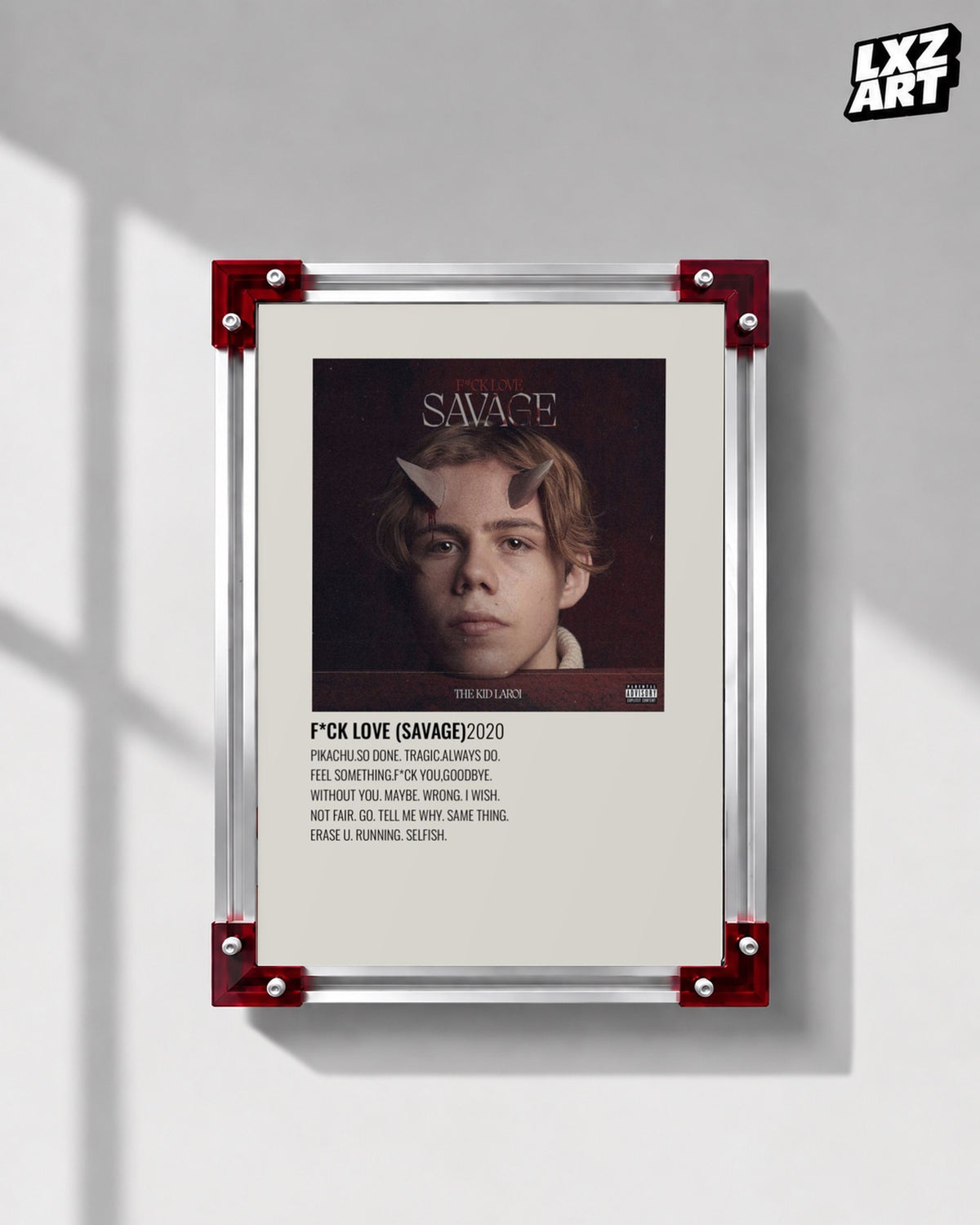 The Kid LAROI F*CK LOVE (SAVAGE) Burgundy Tracklist Poster | Unframed — LXZART display 1; frame not included