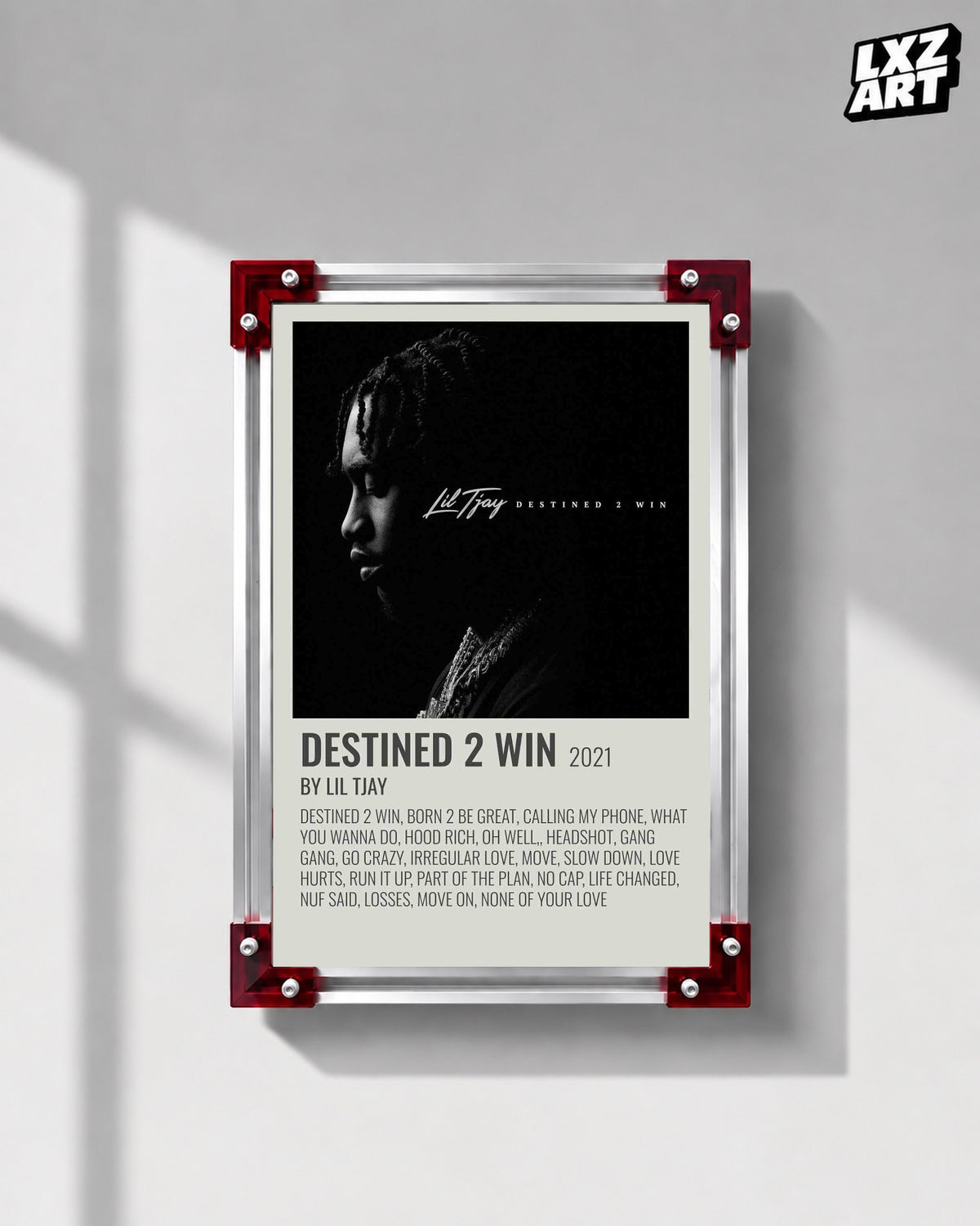 Lil Tjay Destined 2 Win Sage Tracklist Poster | Unframed Wall Art — LXZART display 1; frame not included