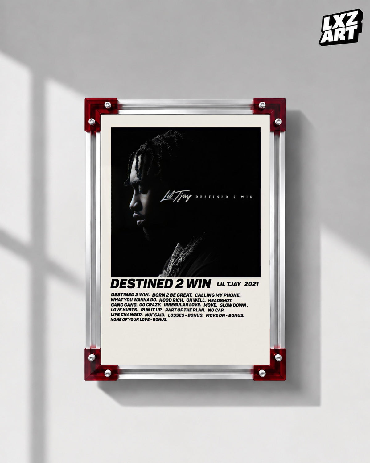 Lil Tjay Destined 2 Win Cream Tracklist Poster | Unframed Wall Art — LXZART display 1; frame not included