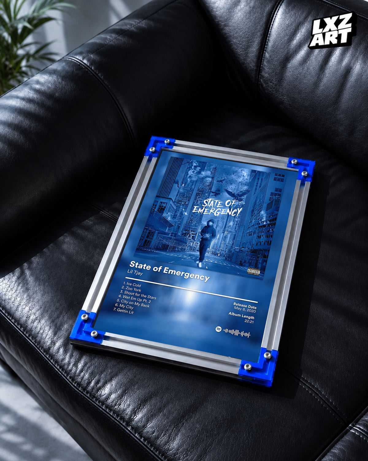 Lil Tjay State of Emergency Blue City Tracklist Poster | Unframed Wall Art — LXZART display 2; frame not included