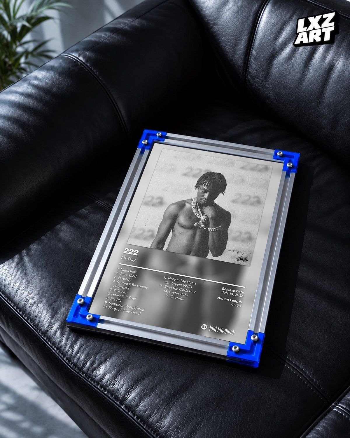 Lil Tjay 222 Monochrome Tracklist Poster | Unframed Wall Art — LXZART display 2; frame not included