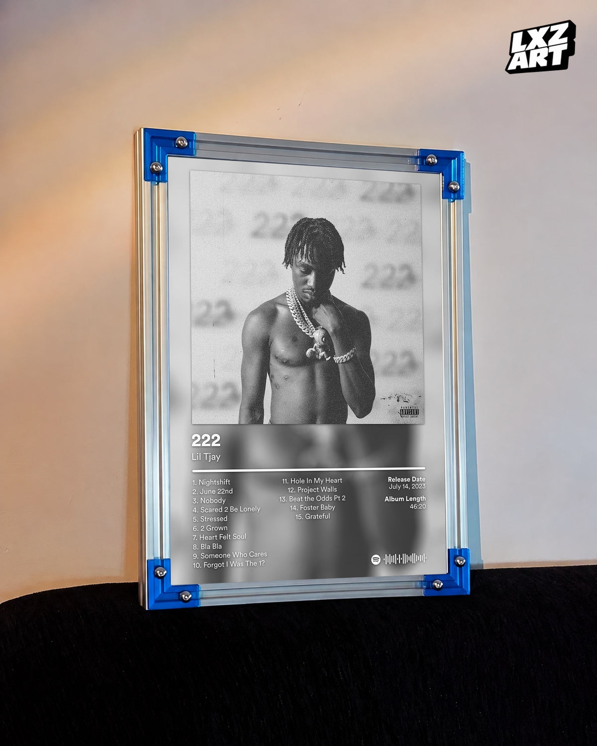 Lil Tjay 222 Monochrome Tracklist Poster | Unframed Wall Art — LXZART display 3; frame not included