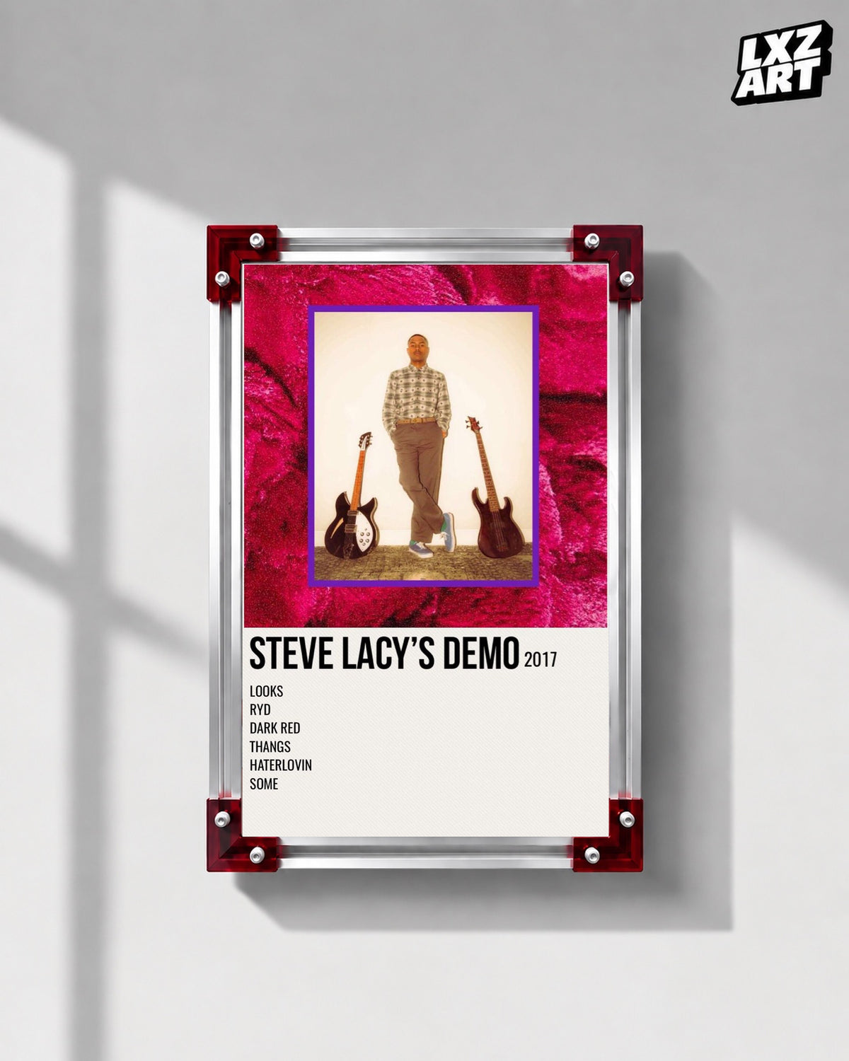 Steve Lacy's Demo Magenta Tracklist Poster | Unframed Wall Art — LXZART display 1; frame not included