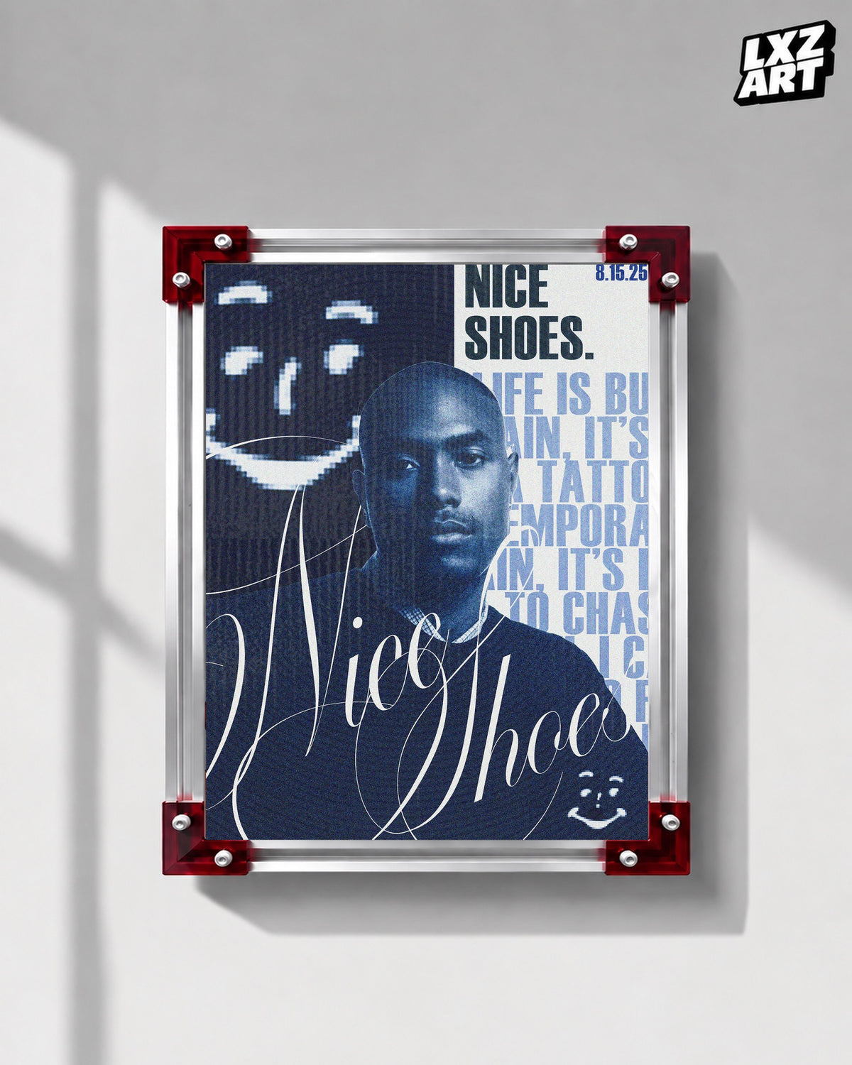 Steve Lacy Nice Shoes Blue Typography Poster | Unframed Wall Art — LXZART display 1; frame not included