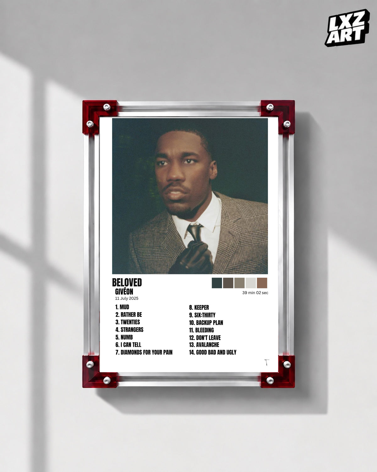 GIVĒON BELOVED White Tracklist Poster | Unframed Wall Art — LXZART display 1; frame not included