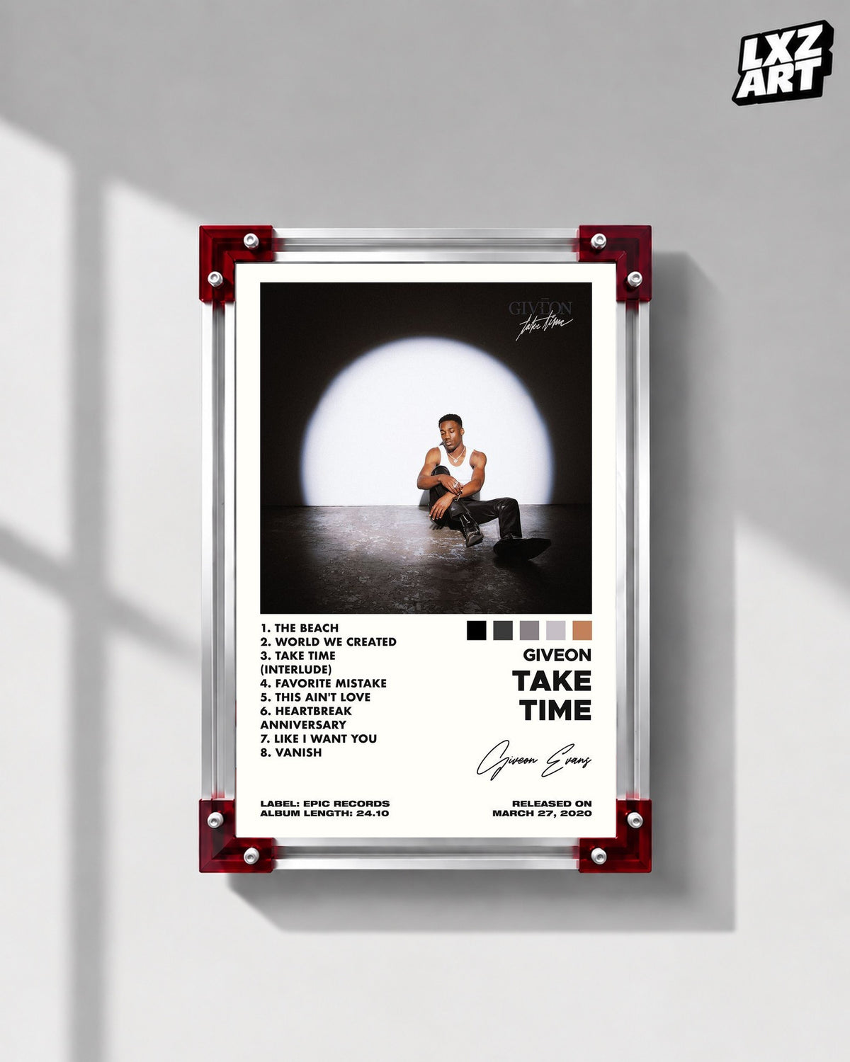 GIVĒON TAKE TIME Spotlight Tracklist Poster | Unframed Wall Art — LXZART display 1; frame not included