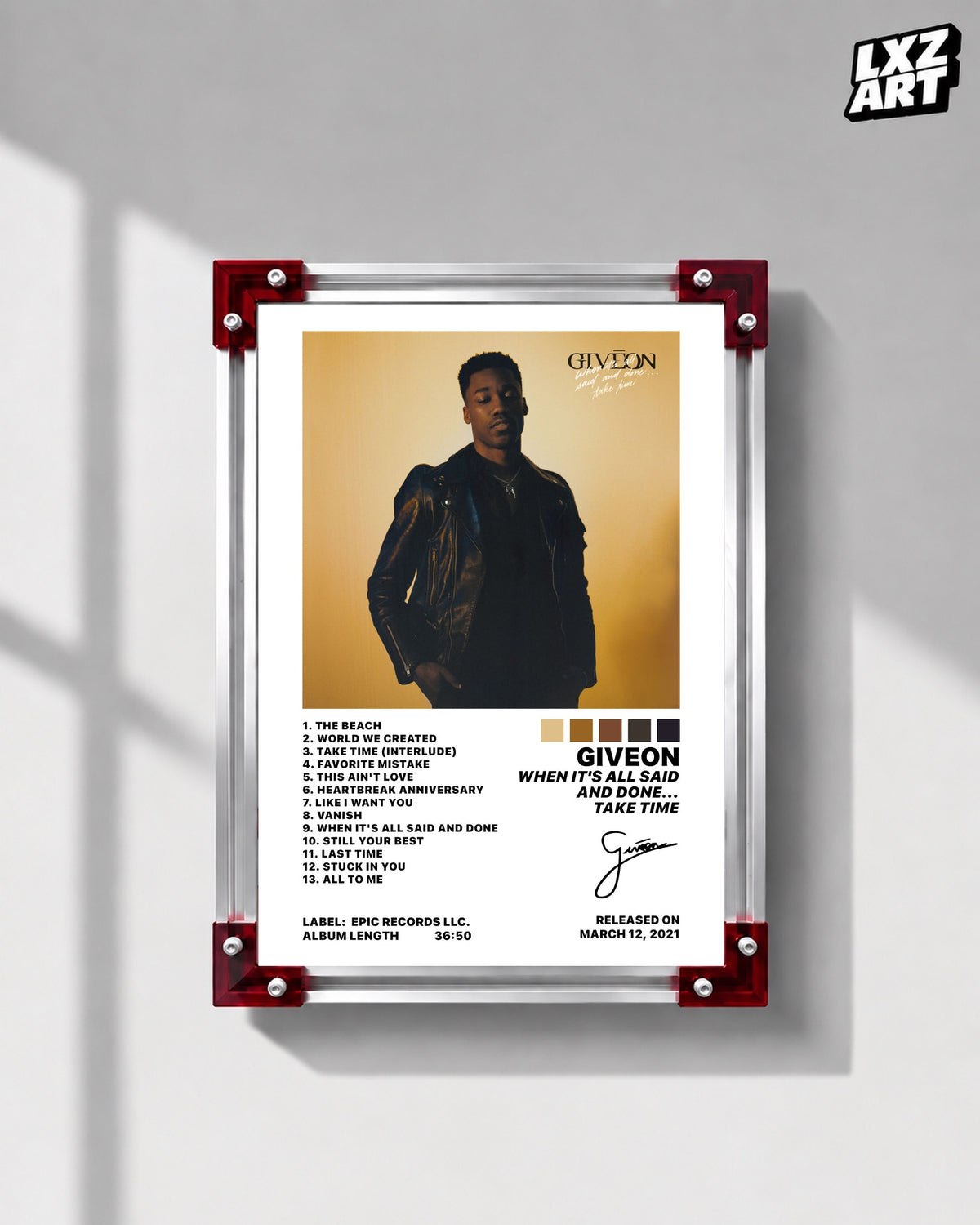 GIVĒON When It's All Said And Done... Take Time Gold Portrait Tracklist Poster | Unframed Wall Art — LXZART display 1; frame not included