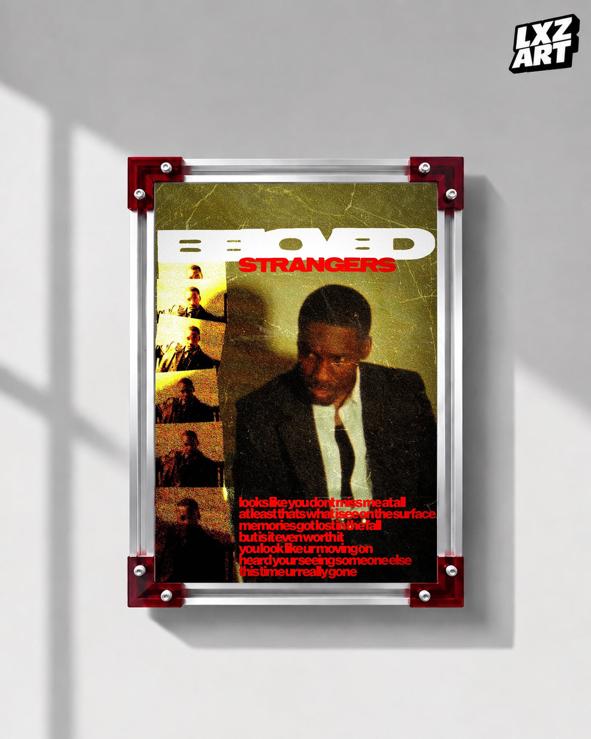 GIVĒON STRANGERS Gold and Red Collage Poster | Unframed Wall Art — LXZART display 1; frame not included