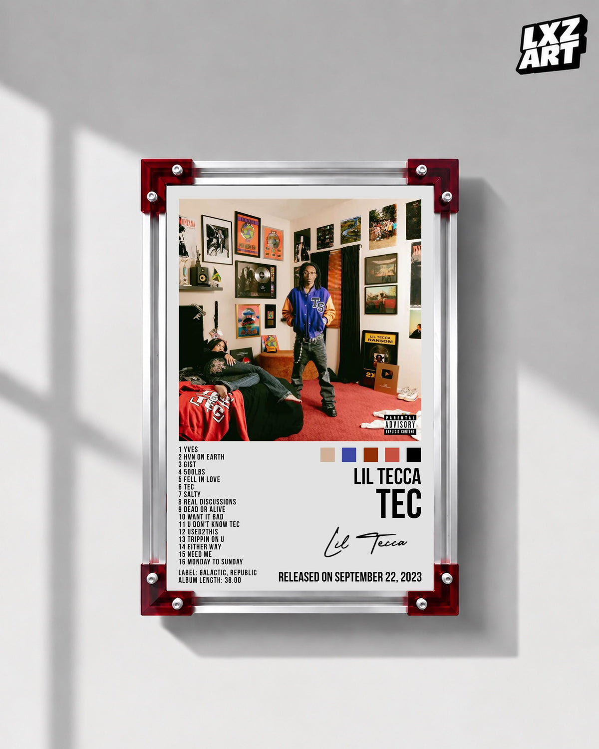 Lil Tecca TEC White Tracklist Poster | Unframed Wall Art — LXZART display 1; frame not included