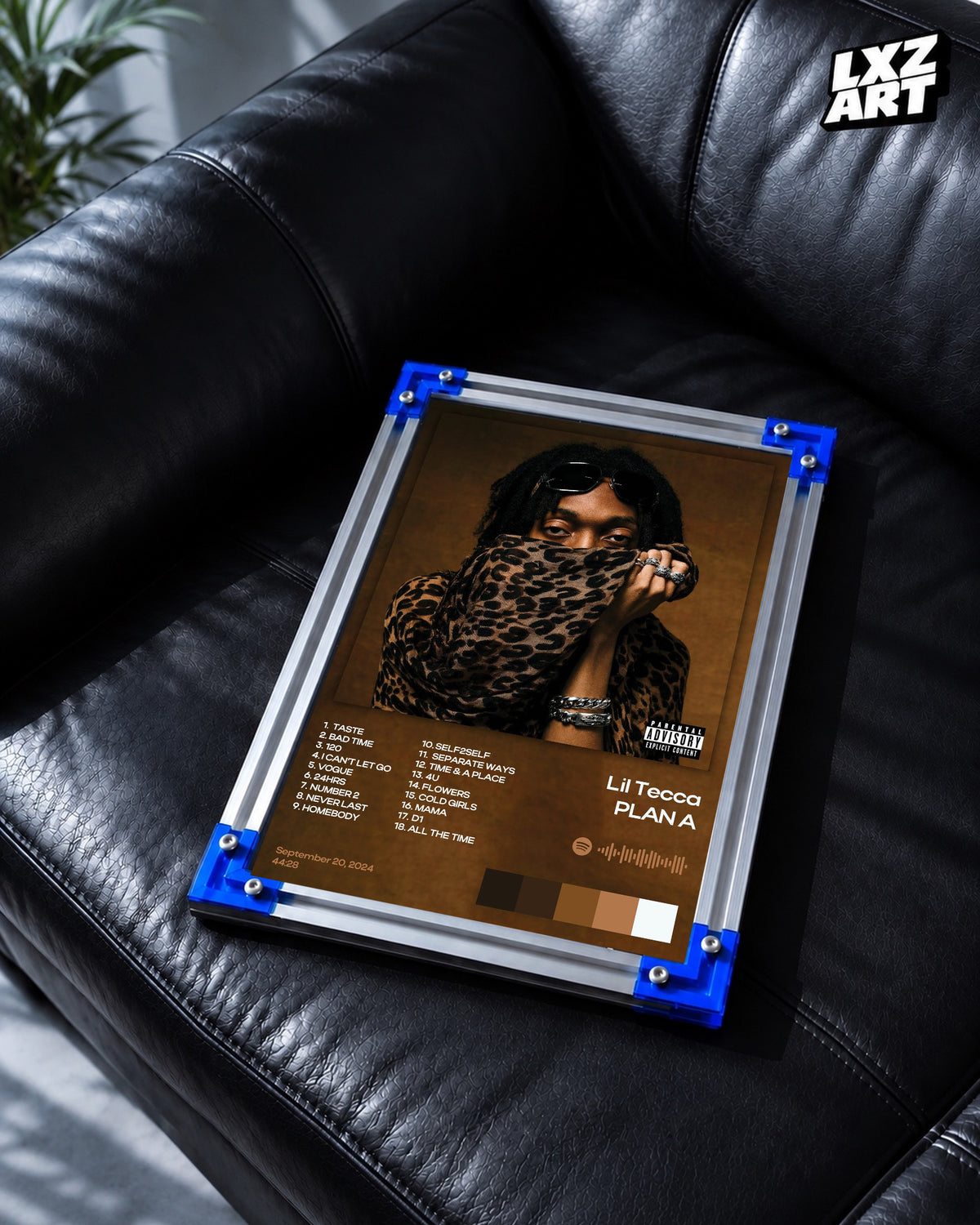 Lil Tecca PLAN A Brown and Gold Tracklist Poster | Unframed Wall Art — LXZART display 2; frame not included