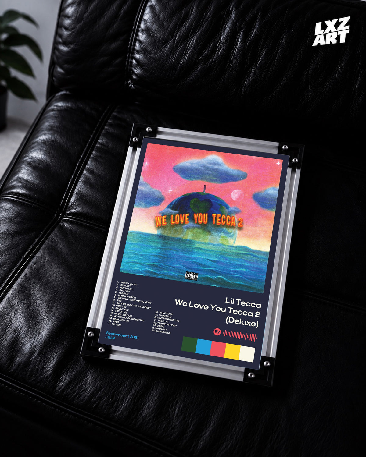 Lil Tecca We Love You Tecca 2 (Deluxe) Navy Tracklist Poster | Unframed Wall Art — LXZART display 2; frame not included