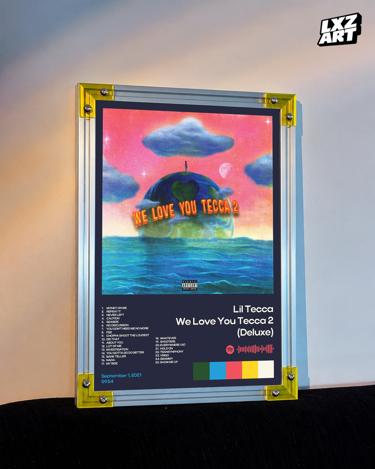 Lil Tecca We Love You Tecca 2 (Deluxe) Navy Tracklist Poster | Unframed Wall Art — LXZART display 3; frame not included