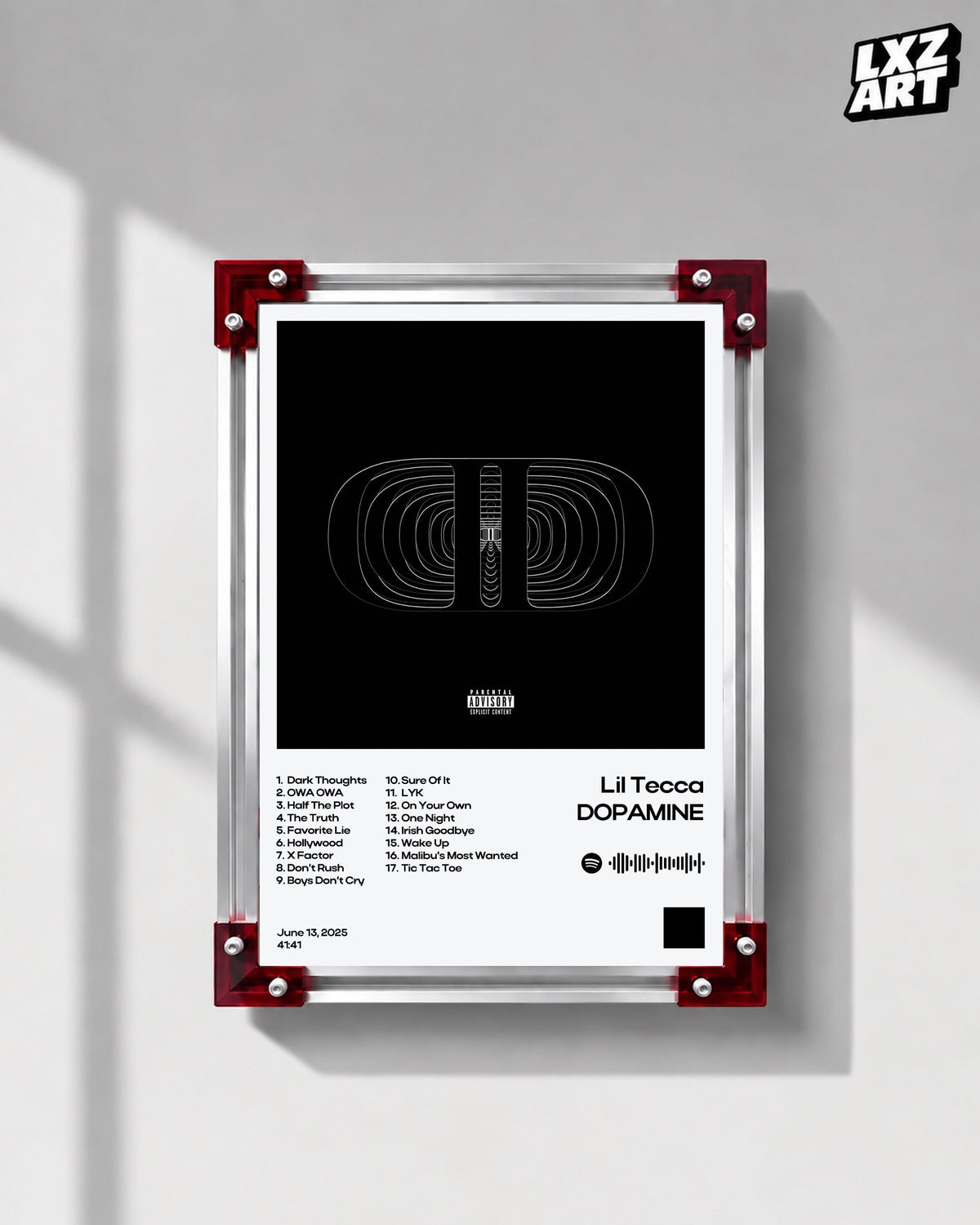 Lil Tecca DOPAMINE White Tracklist Poster | Unframed Wall Art — LXZART display 1; frame not included