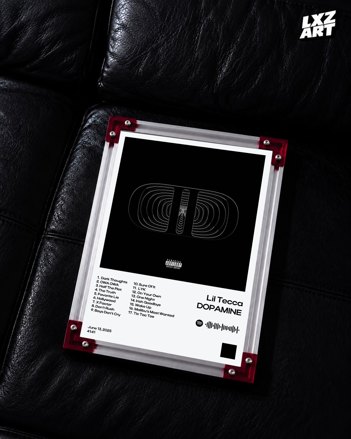 Lil Tecca DOPAMINE White Tracklist Poster | Unframed Wall Art — LXZART display 2; frame not included