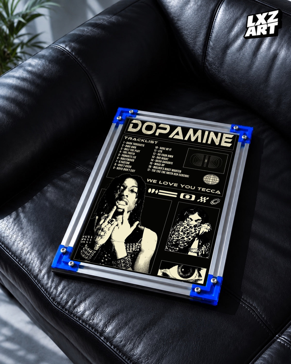 Lil Tecca DOPAMINE Black and Cream Collage Poster | Unframed Wall Art — LXZART display 2; frame not included
