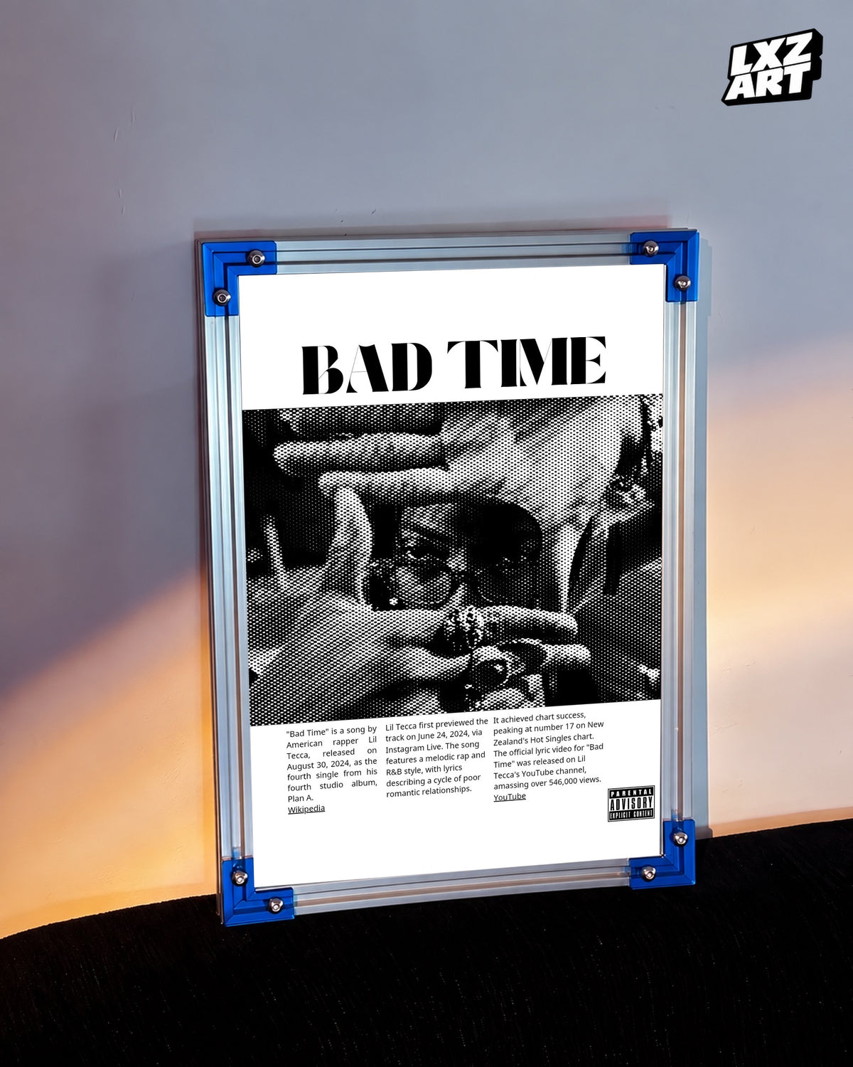 Lil Tecca BAD TIME Halftone Portrait Poster | Unframed Wall Art — LXZART display 3; frame not included