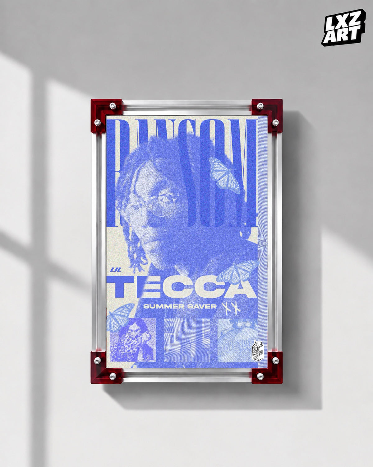 Lil Tecca Ransom Blue Butterfly Portrait Poster | Unframed Wall Art — LXZART display 1; frame not included