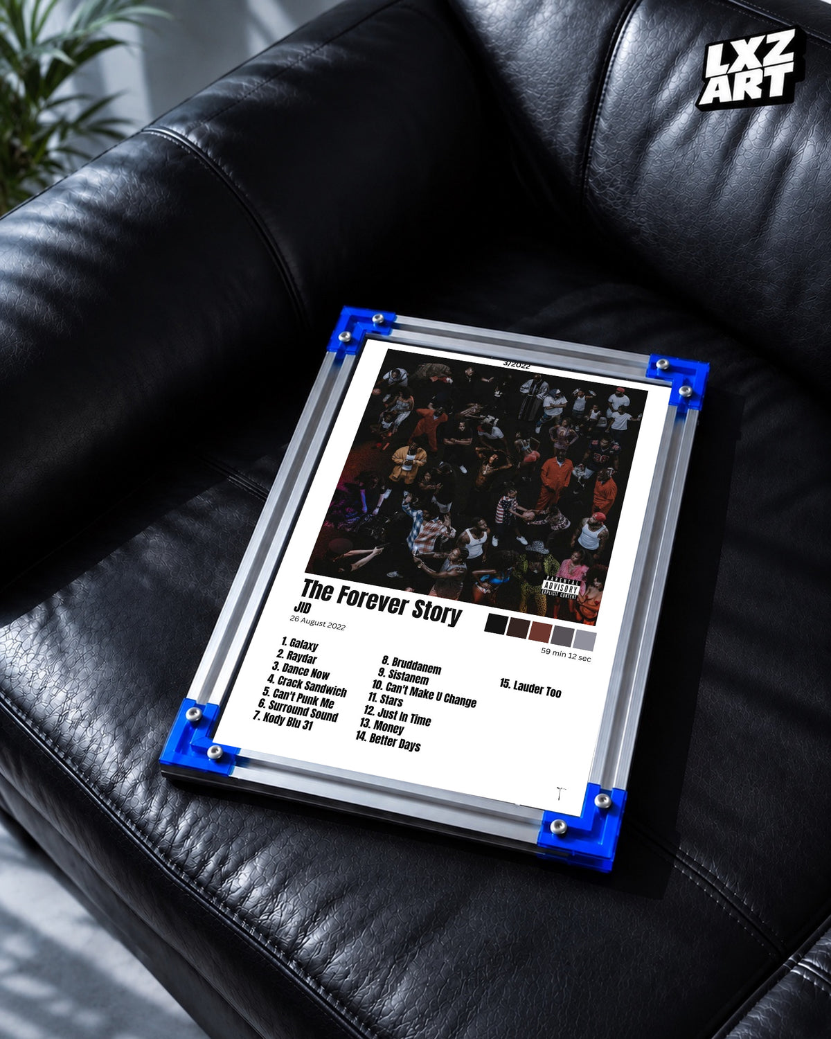 JID The Forever Story White Three-Column Tracklist Poster | Unframed Wall Art — LXZART display 2; frame not included