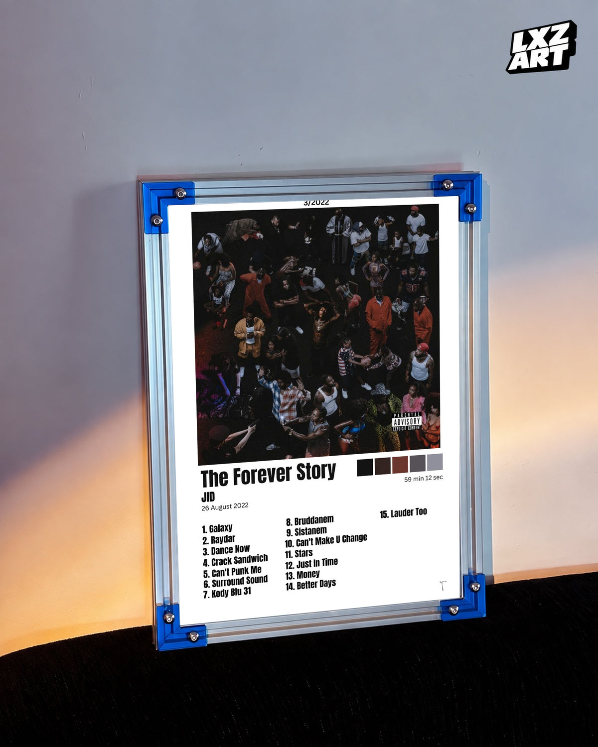 JID The Forever Story White Three-Column Tracklist Poster | Unframed Wall Art — LXZART display 3; frame not included