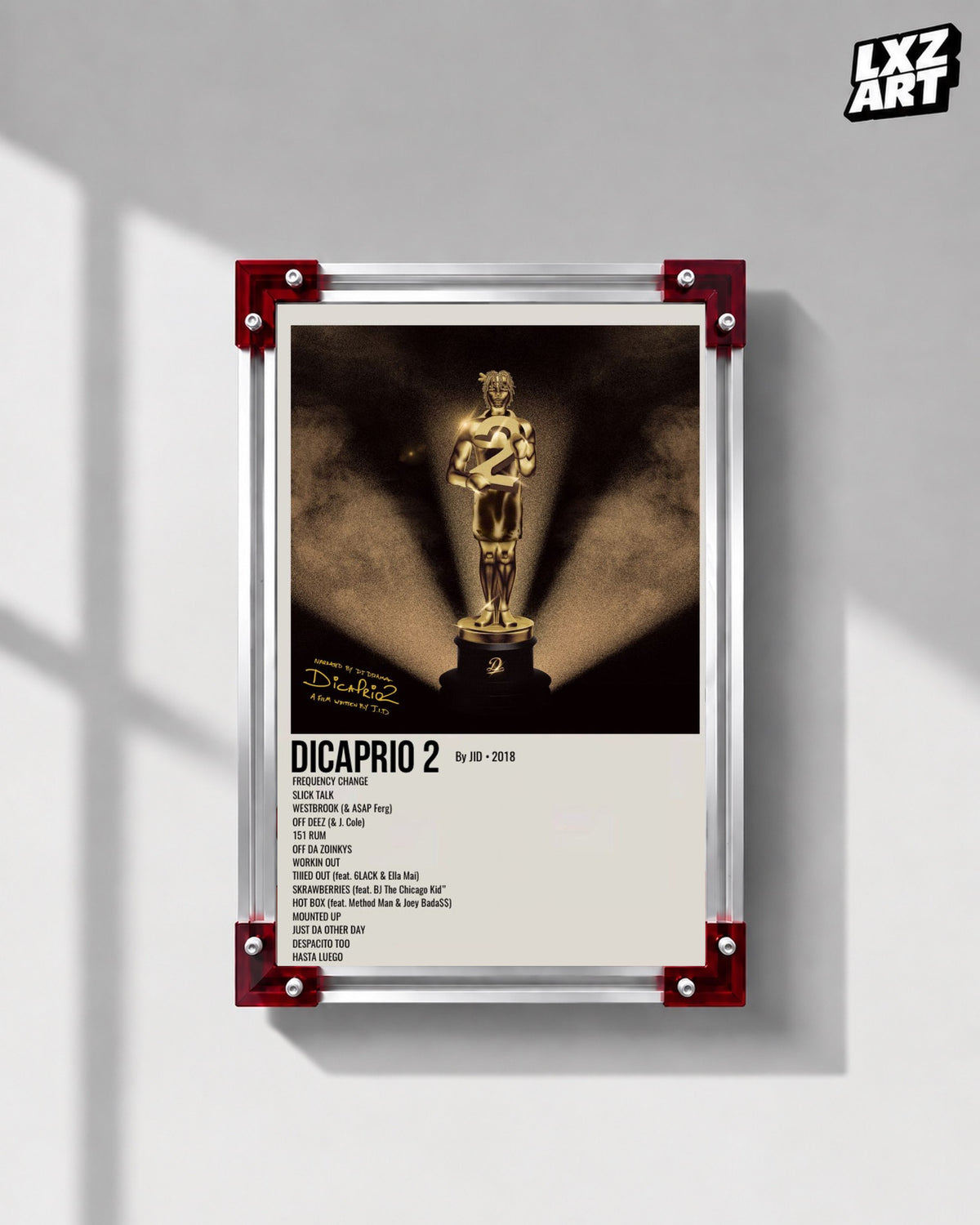 JID DiCaprio 2 Cream Vertical Tracklist Poster | Unframed Wall Art — LXZART display 1; frame not included