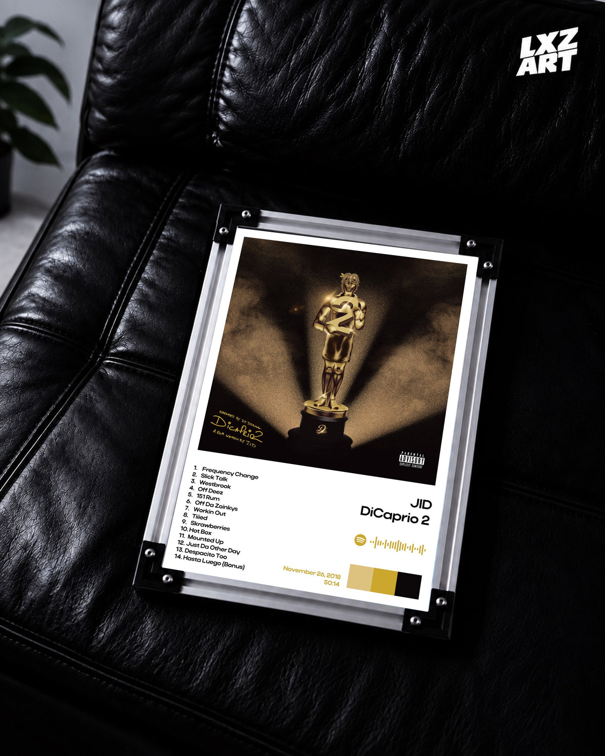 JID DiCaprio 2 White Album Information Poster | Unframed Wall Art — LXZART display 2; frame not included