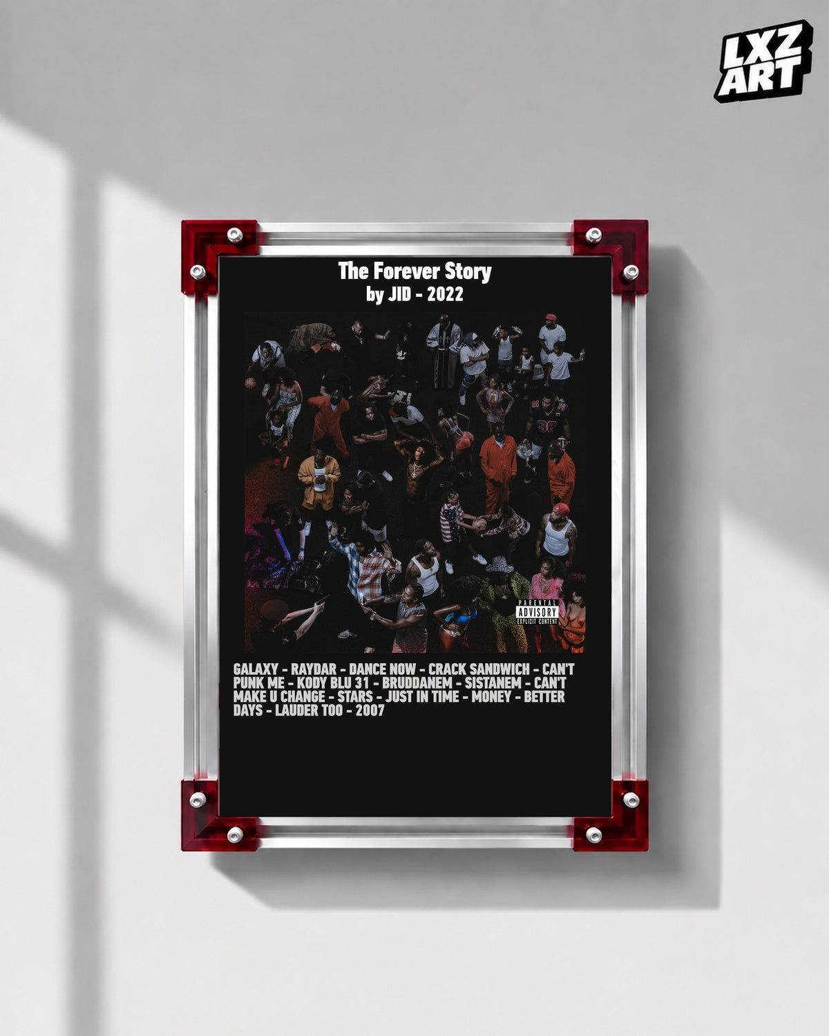JID The Forever Story Black Bold Tracklist Poster | Unframed Wall Art — LXZART display 1; frame not included