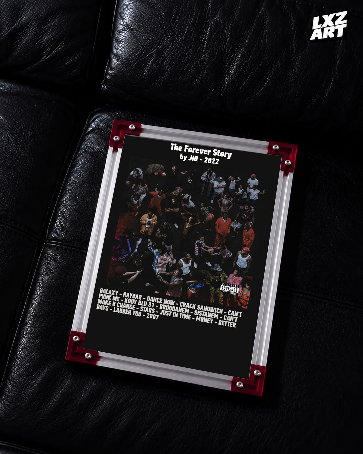 JID The Forever Story Black Bold Tracklist Poster | Unframed Wall Art — LXZART display 2; frame not included